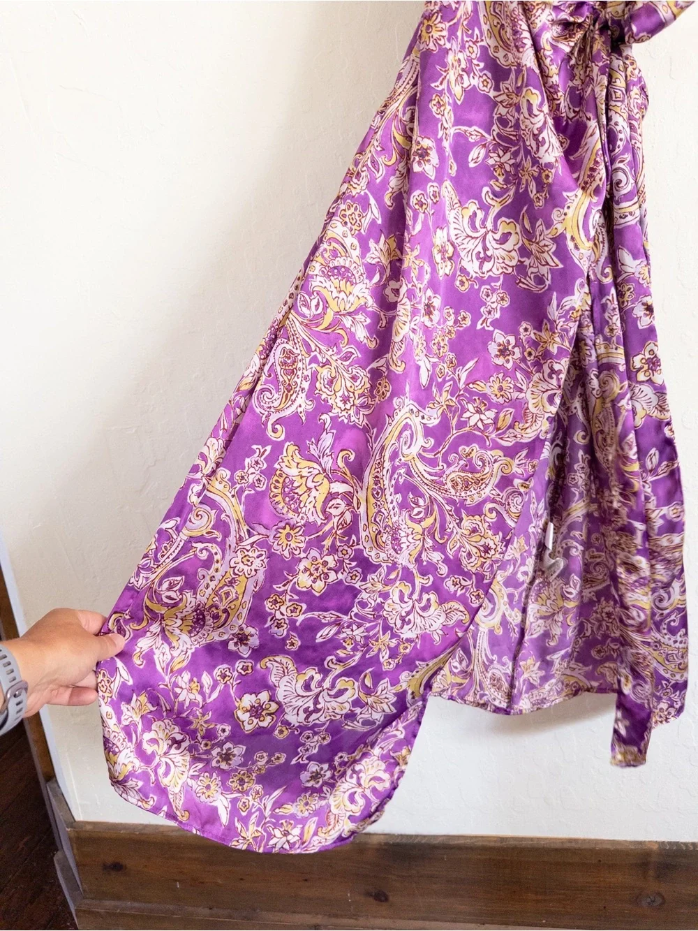 Zara Satin Paisley Sleeveless Spaghetti Strap Wrap Midi Dress Small Purple Party